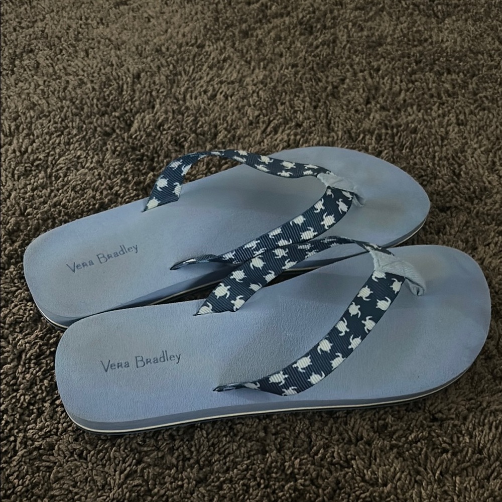 Vera Bradley Light Blue Flip Flops with Patterned Straps